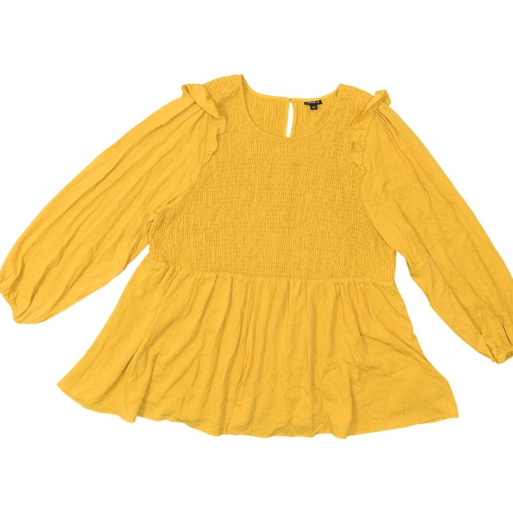 Torrid Yellow Blouse Size 4 Plus Rayon Crew Neck Long Sleeve Solid Top
